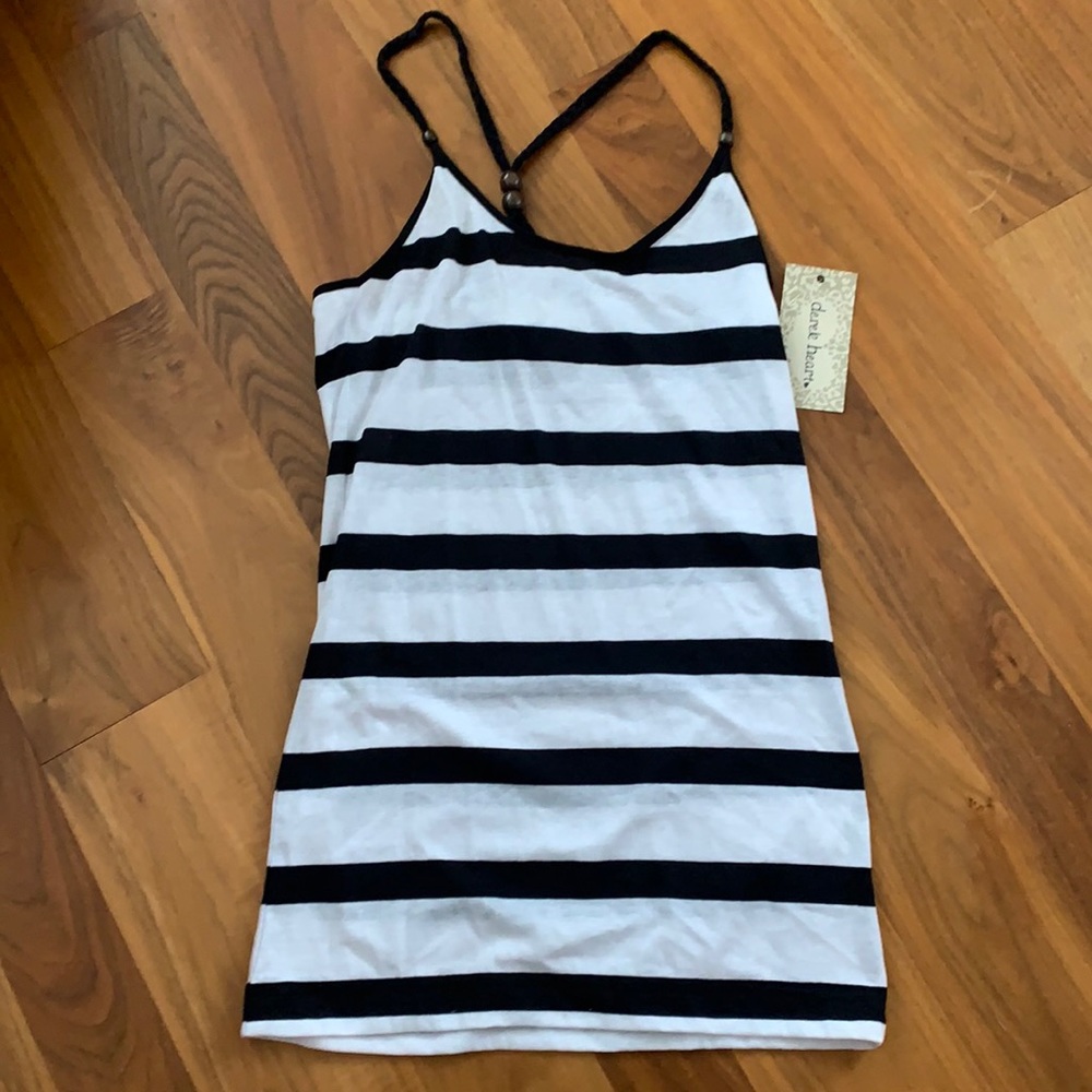 Black and white tank top with beads on the straps - FREE IN BUNDLE